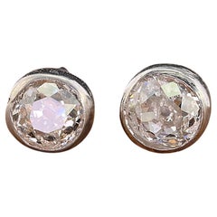 Art Deco .40 Ct Old Mine Diamond Platinum 18 KT Stud