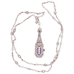 Art Deco 4.00 Carat Diamond Platinum Watch Pendant Necklace Estate Fine Jewelry