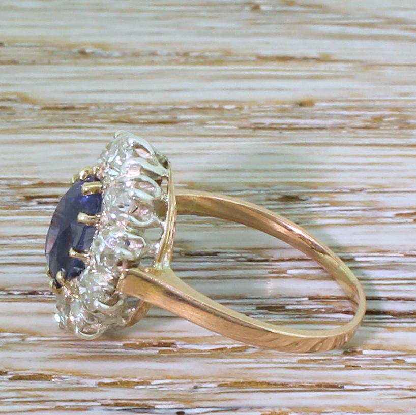 Art Deco 4.00 Carat Natural Ceylon Sapphire and Old Cut Diamond Ring In Good Condition In Essex, GB