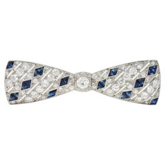Art Deco 4.00 CTW Diamond Sapphire Platinum Vintage Unisex Bow Brooch