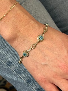 Art Deco 4.00 TCW Blue Zircon 14K Yellow Gold Bracelet