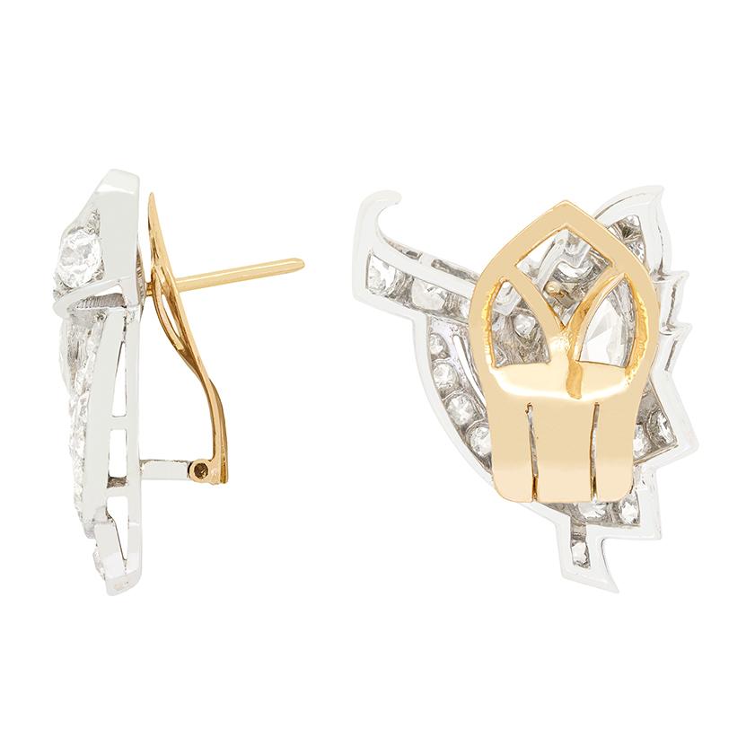 Art Deco 4.00ct Diamond Leaf Cluster Earrings, c.1920s In Good Condition For Sale In London, GB