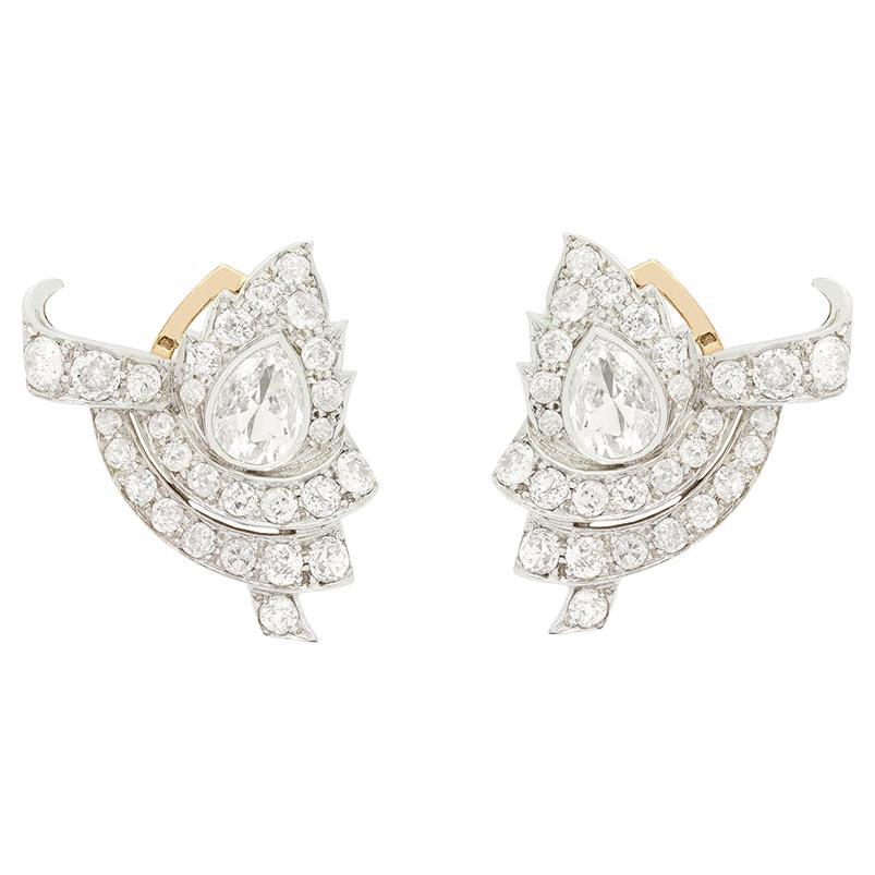 Art Deco 4.00ct Diamond Leaf Cluster Earrings, c.1920s