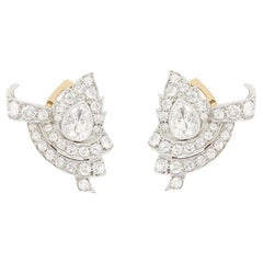 Art Deco 4.00ct Diamond Leaf Cluster Earrings, c.1920s