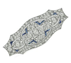 Art Deco 4.00ct Diamond Sapphire Platinum Pin
