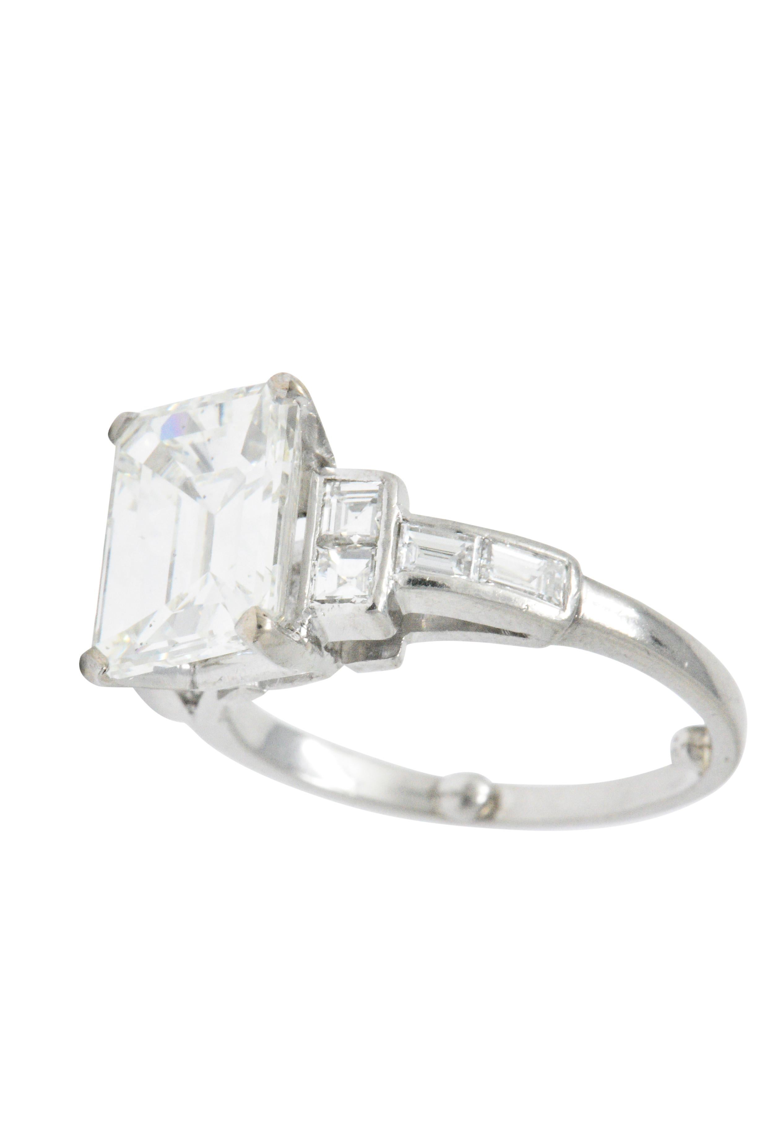 Art Deco 4.02 Carat Emerald Cut Diamond and Platinum Engagement Ring GIA In Excellent Condition In Philadelphia, PA