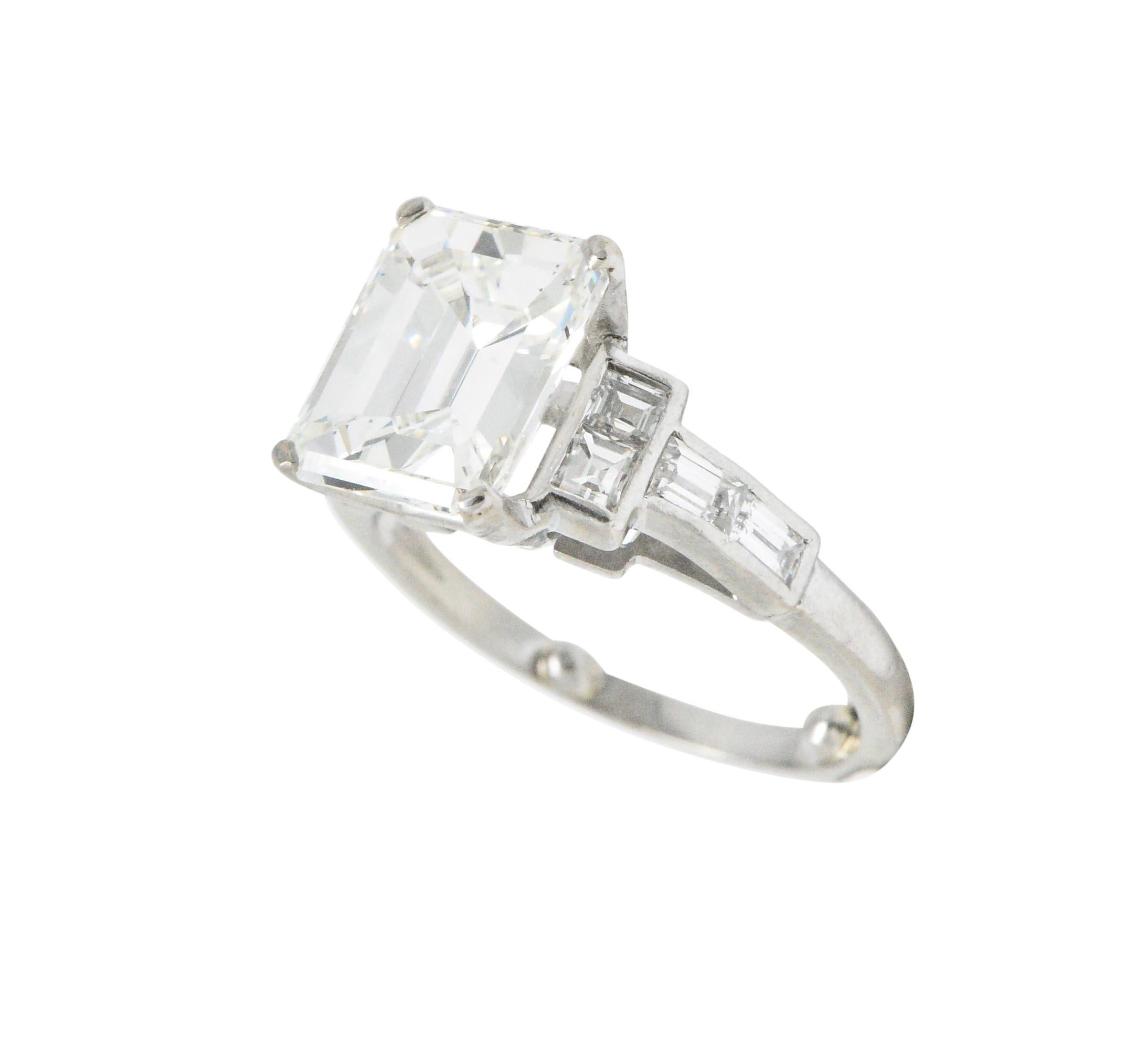 Art Deco 4.02 Carat Emerald Cut Diamond and Platinum Engagement Ring GIA 1