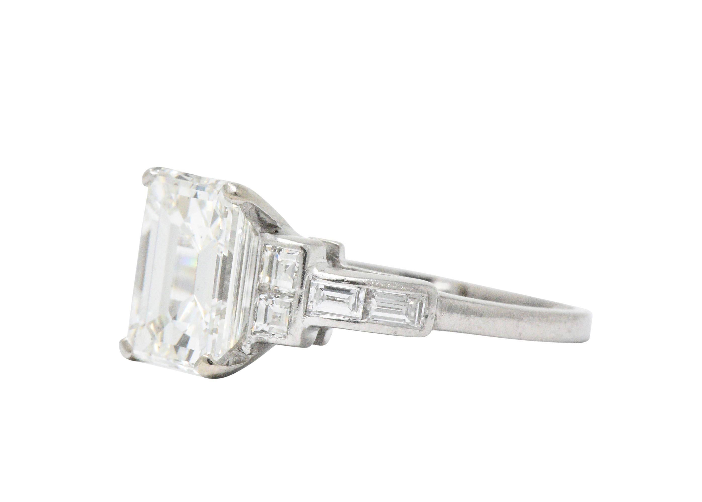 Art Deco 4.02 Carat Emerald Cut Diamond and Platinum Engagement Ring GIA 2