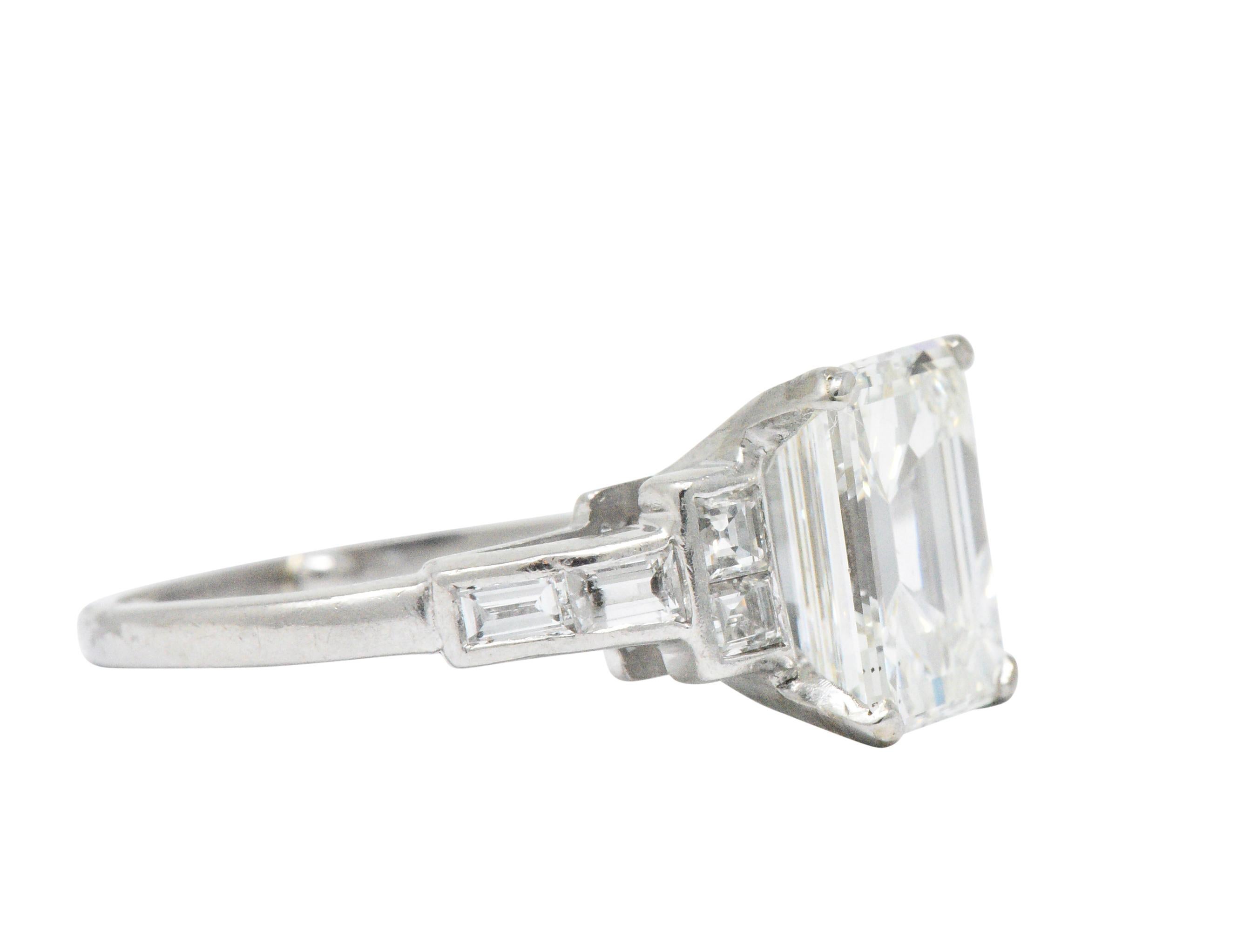Art Deco 4.02 Carat Emerald Cut Diamond and Platinum Engagement Ring GIA 3
