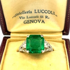Art Deco 4,03 Colombia Minor Oil Emerald Ring