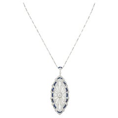 Art Deco 4.03 CTW Diamond Sapphire Platinum Radial Pendant Brooch Necklace