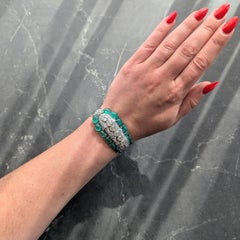 Art Deco 40.30 CTW Diamond Emerald Platinum 14K Gold Vintage Bangle Bracelet