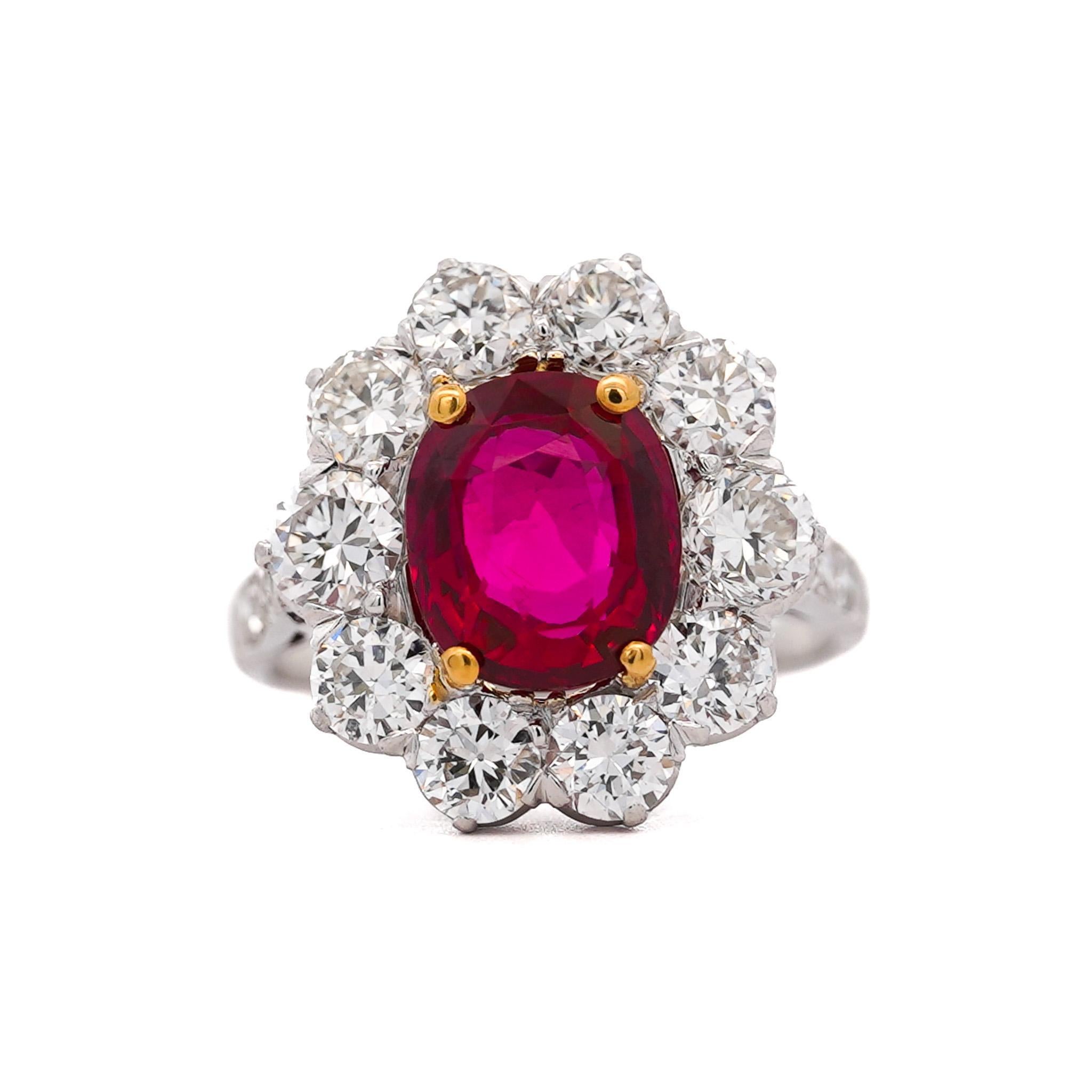 Bague Art déco en platine avec halo de rubis et de diamants Old Euro de 4,05 carats - Certifiée AGL en vente 8