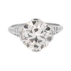 Art Deco 4.06 Carat GIA Certified Old European Cut Diamond Engagement Ring