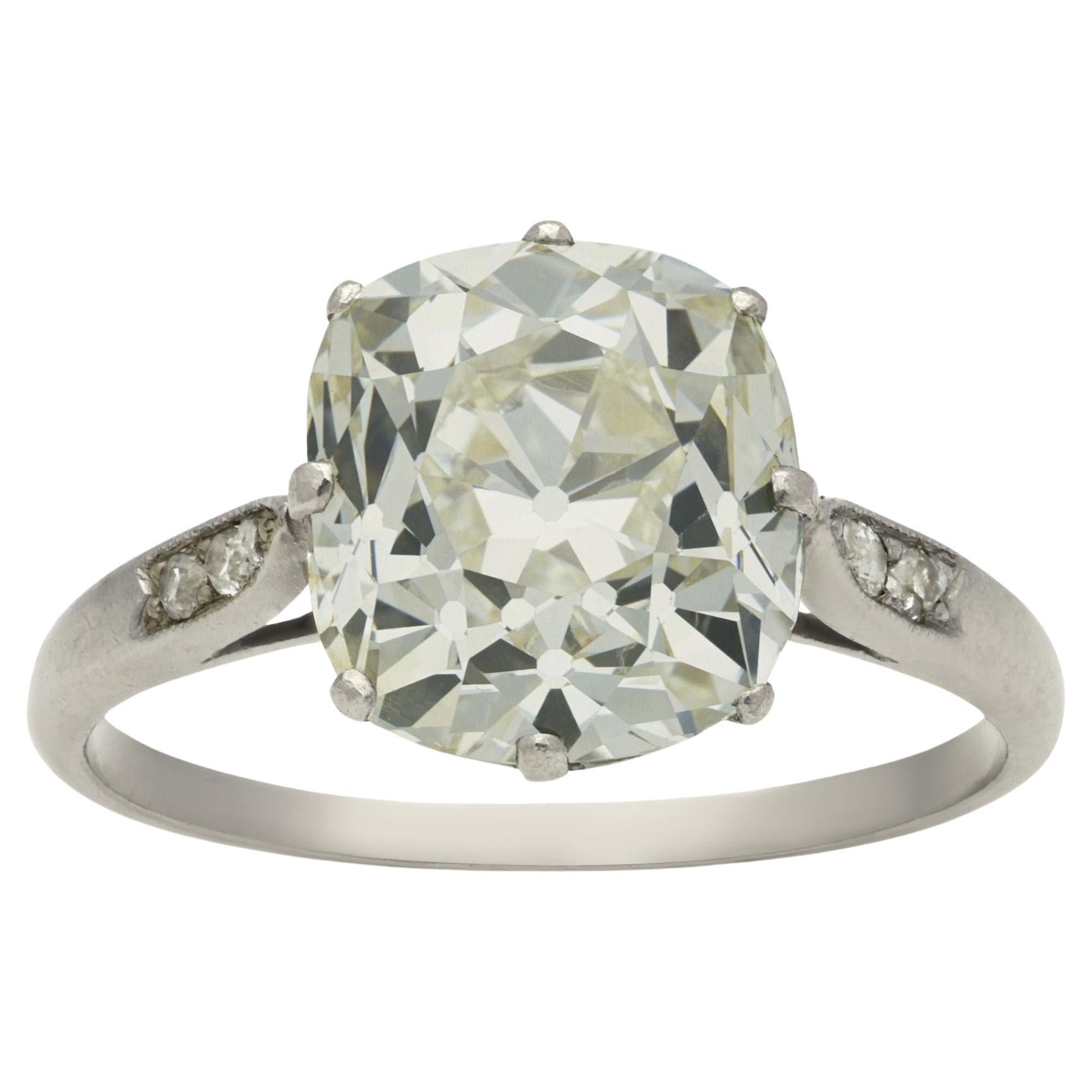3.60ct Old Mine Cushion Cut Diamond Solitaire 18k Gold Engagement Ring ...