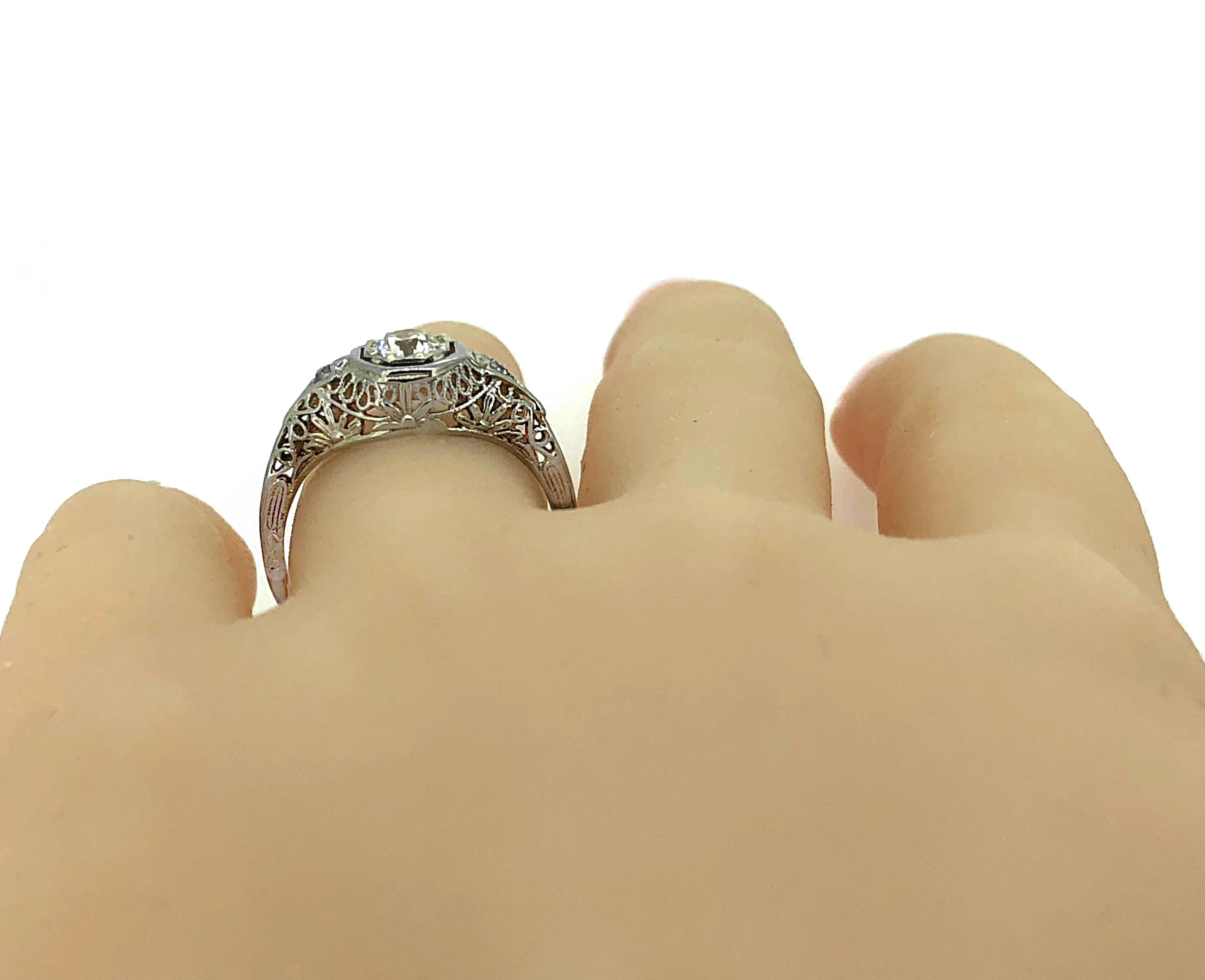 Art Deco .41 Carat Diamond Antique Engagement Ring 18 Karat White Gold In Excellent Condition In Tampa, FL