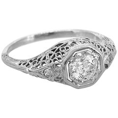 Art Deco .41 Carat Diamond Antique Engagement Ring 18 Karat White Gold