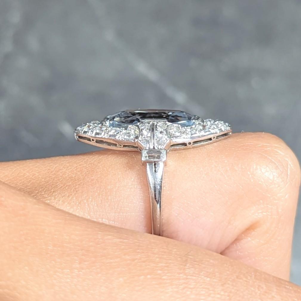 Women's Art Deco 4.10 CTW Aquamarine Diamond Platinum Navette Cluster Dinner Ring