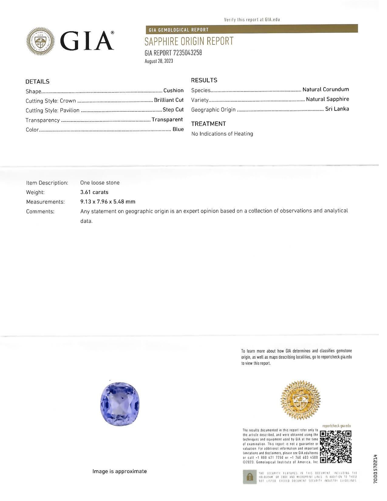 Art Deco 4.11 CTW No Heat Ceylon Sapphire Diamond 14 Karat Gold Halo Ring GIA For Sale 7