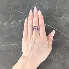 Art Deco 4.12 CTW No Heat Burma Ruby Diamond Platinum Vintage Halo Ring AGL