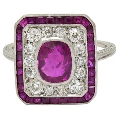 Art Deco 4.12 CTW No Heat Burma Ruby Diamond Platinum Vintage Halo Ring AGL