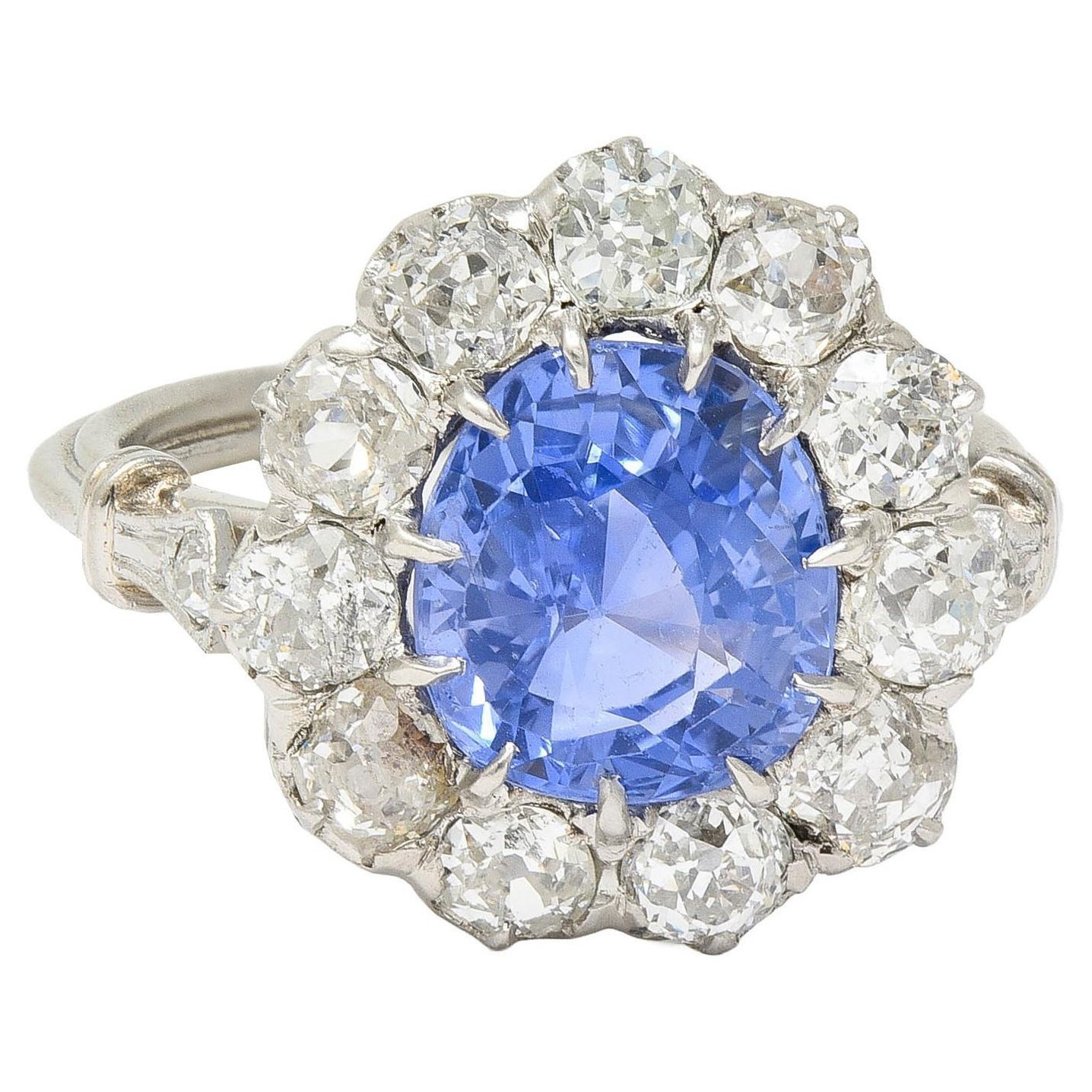 Art Deco 4.14 CTW No Heat Ceylon Sapphire Diamond Platinum Vintage Halo Ring GIA