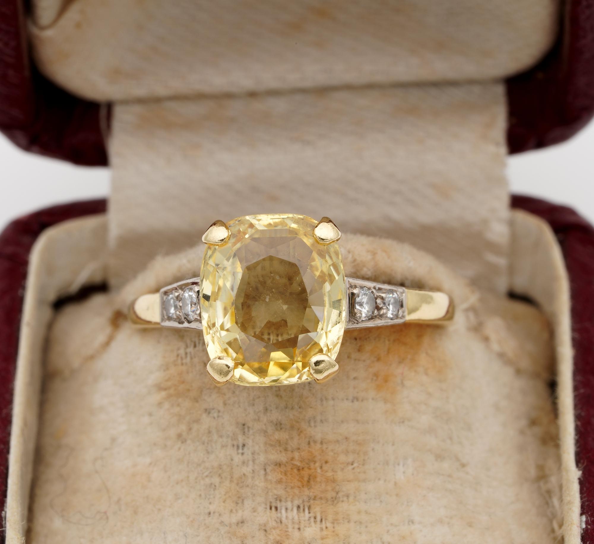 The Rarity Corner

This beautiful late Art Deco ring has an appealing sturdy solitaire design
Hand crafted of solid 18 KT gold with little Platinum portions on the little Diamonds settings – dating approx 1930 ca
Beautiful everlasting style to hold