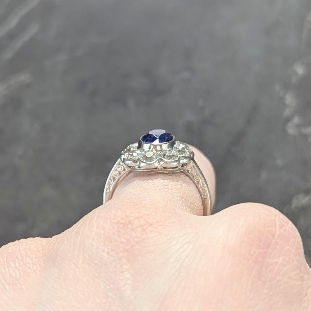 Art Deco 4.16 CTW No Heat Ceylon Sapphire Diamond Platinum Vintage Halo Ring GIA For Sale 2