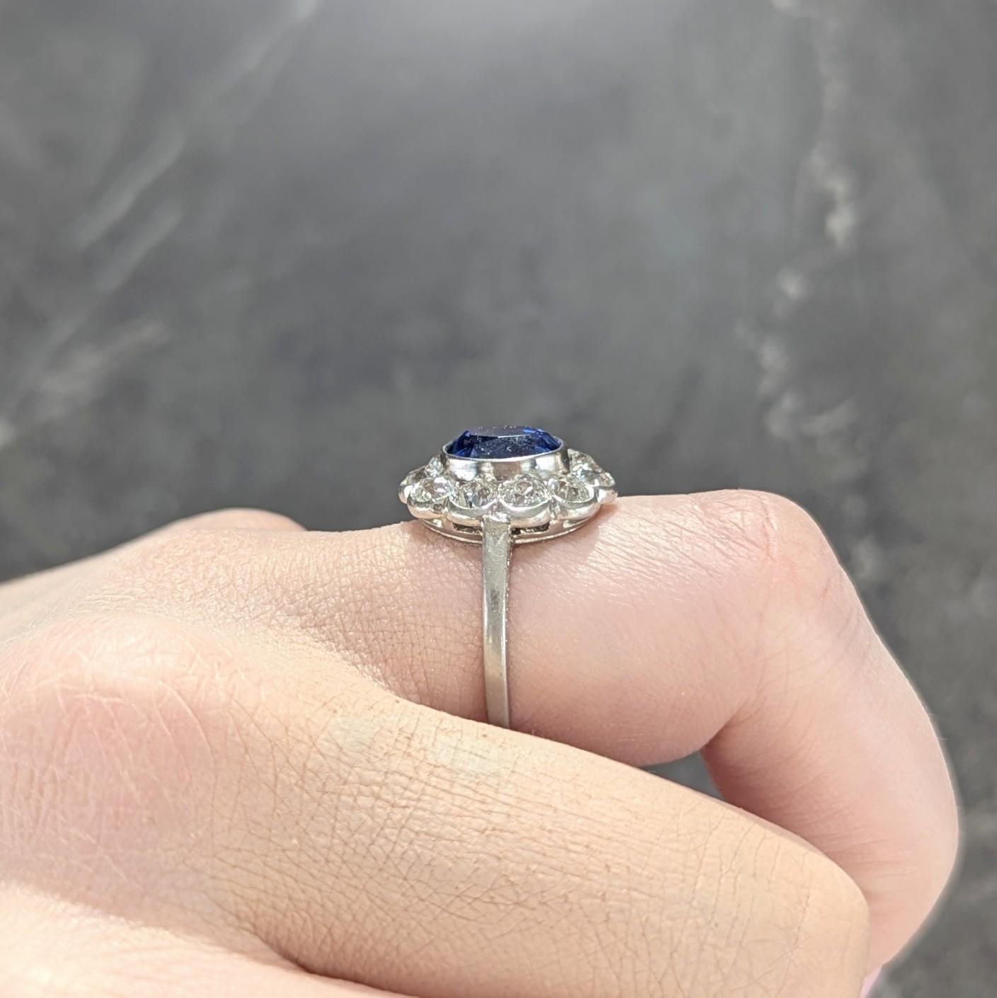 Art Deco 4.16 CTW No Heat Ceylon Sapphire Diamond Platinum Vintage Halo Ring GIA For Sale 3