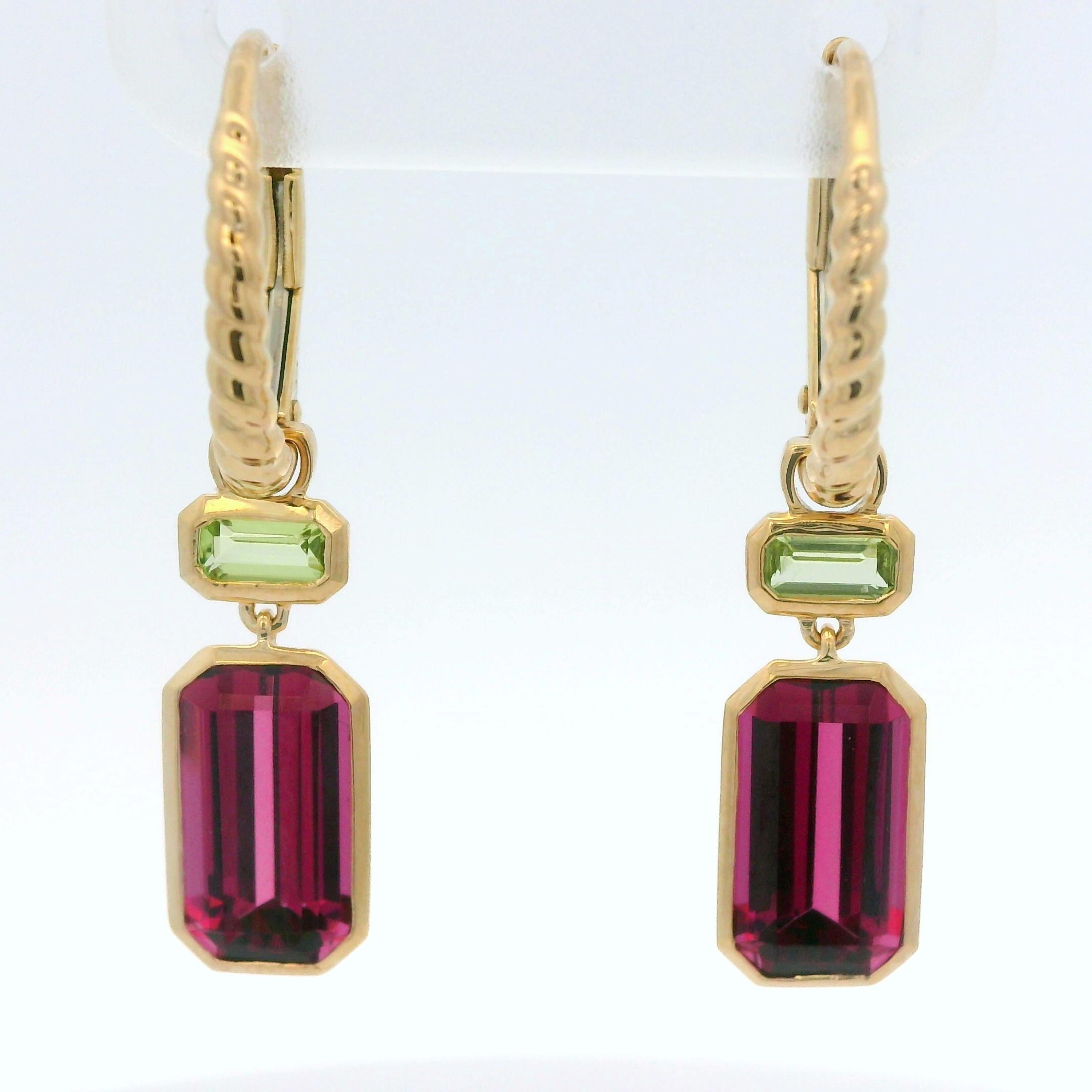 Art Deco 4,17 Karat Granat Peridot-Ohrringe aus 14 Karat Gelbgold Damen