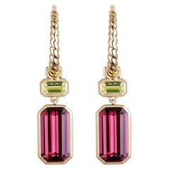 Art Deco 4.17Ct Garnet Peridot Dangle Earrings in 14 Karat Yellow Gold
