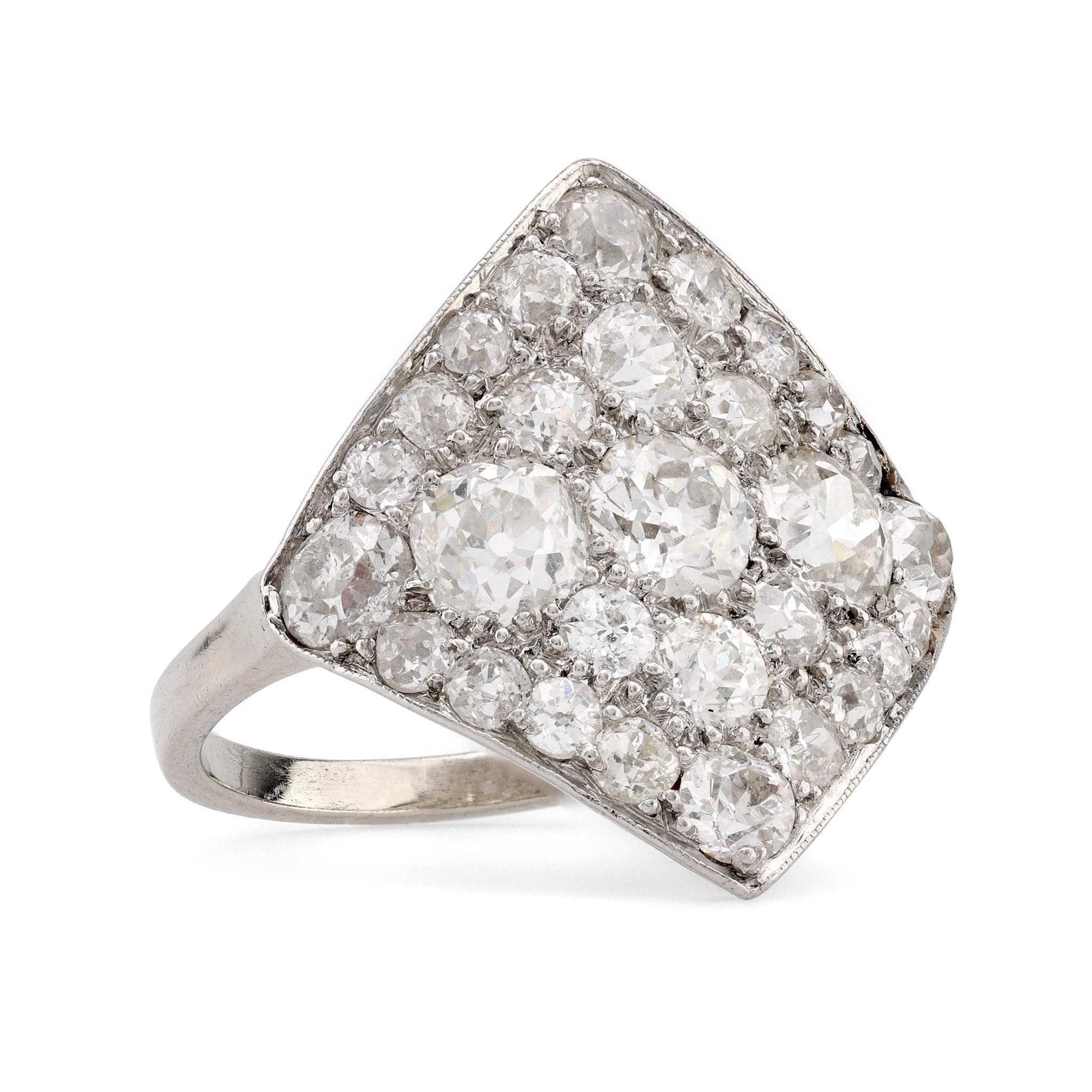 Art Deco 4,2 Karat Gesamtgewicht Diamant Platin Schildkrötenform Ring (Art déco)