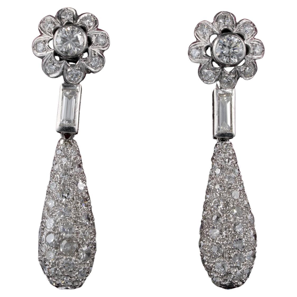Art Deco 4,20 Karat Diamant Platin-Blumen-Tropfen-Ohrringe