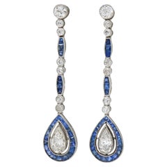 Art Decó 4.20 CTW Zafiro Diamante Platino Vintage Halo Pendientes de gota
