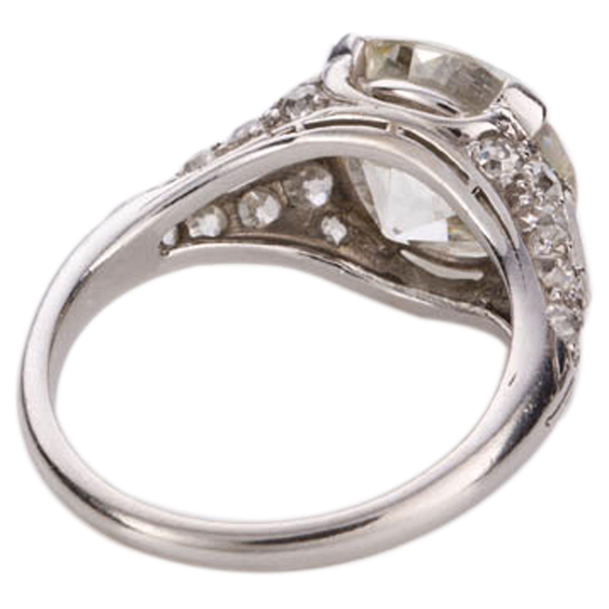 Art Deco 4.21 Carat Old European Cut Diamond & Platinum Ring 1920's In Good Condition For Sale In QLD , AU
