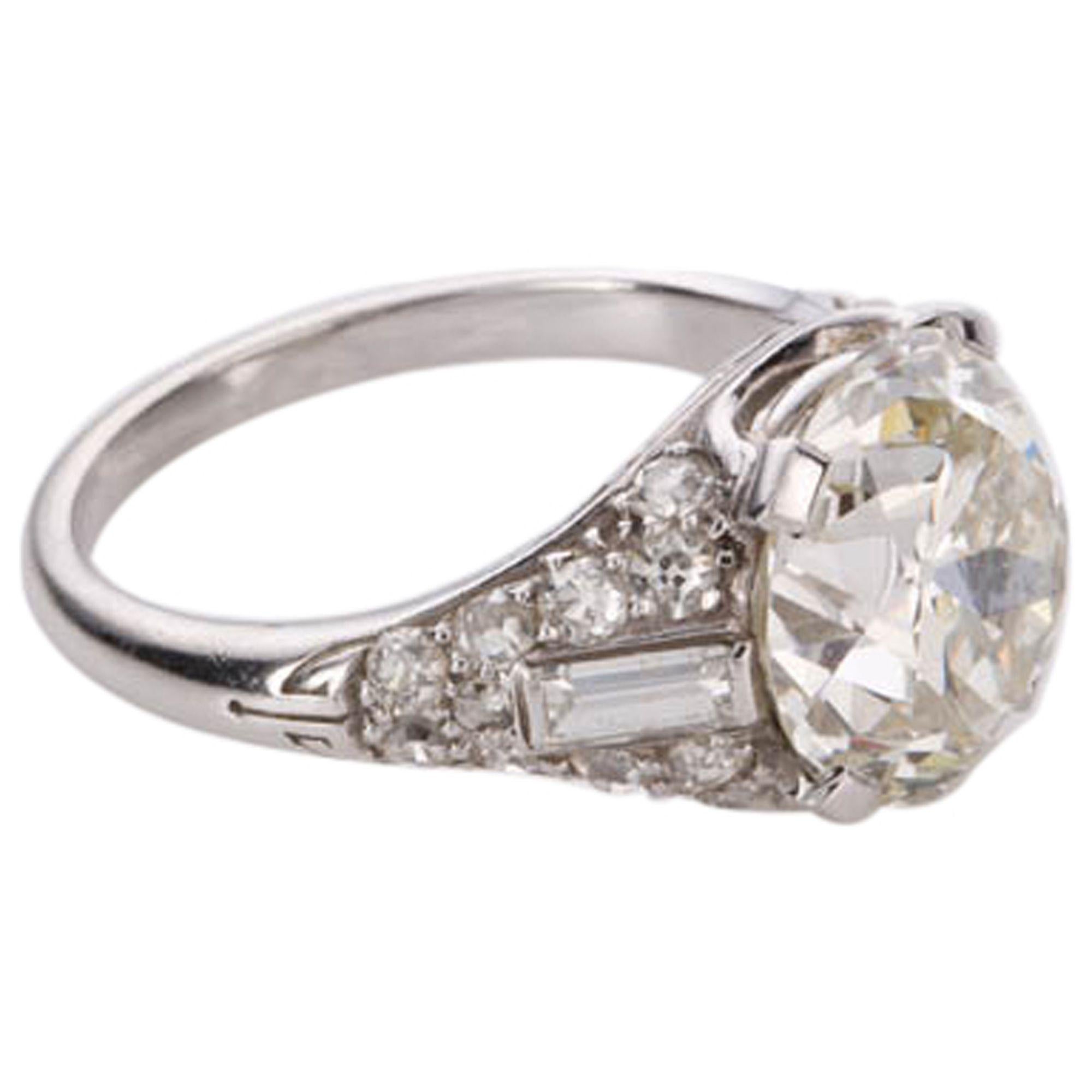 Women's Art Deco 4.21 Carat Old European Cut Diamond & Platinum Ring 1920's For Sale