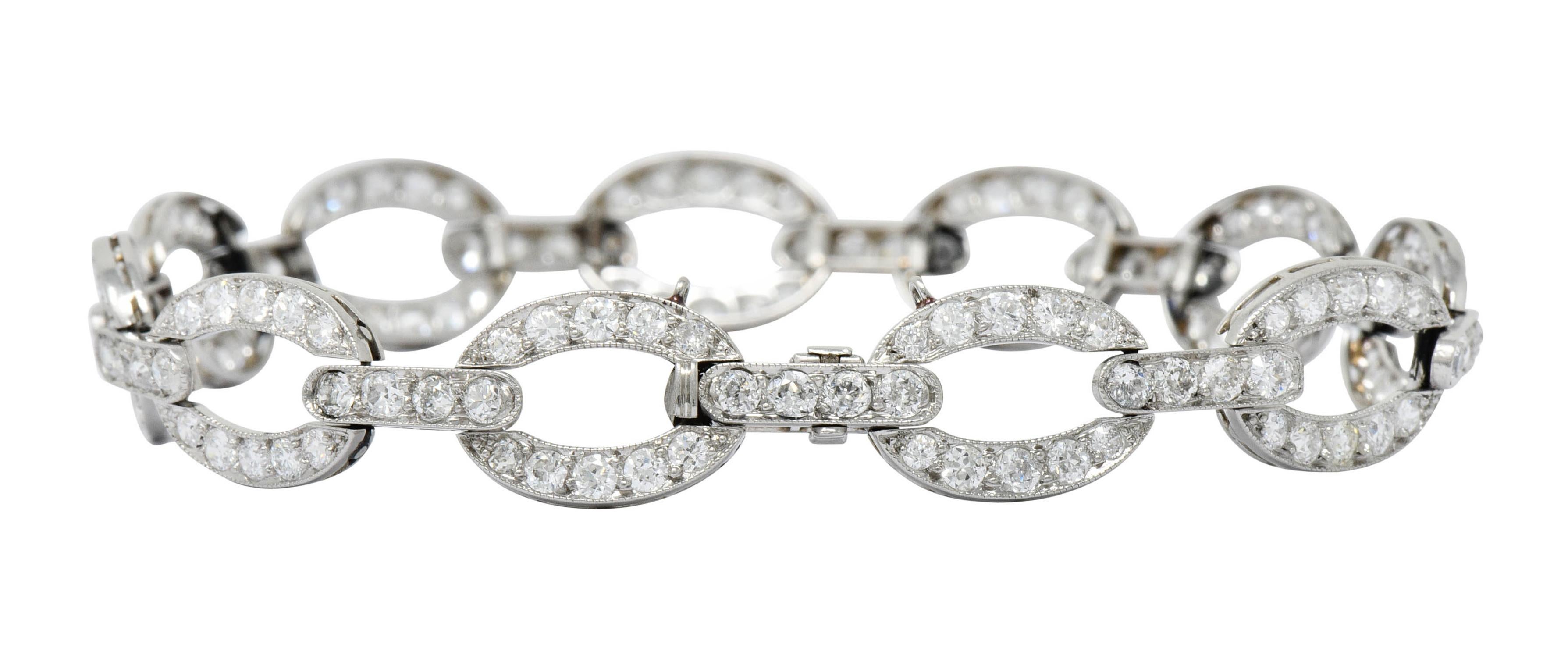 Art Deco 4.25 Carat Diamond Platinum Oval Link Bracelet 6