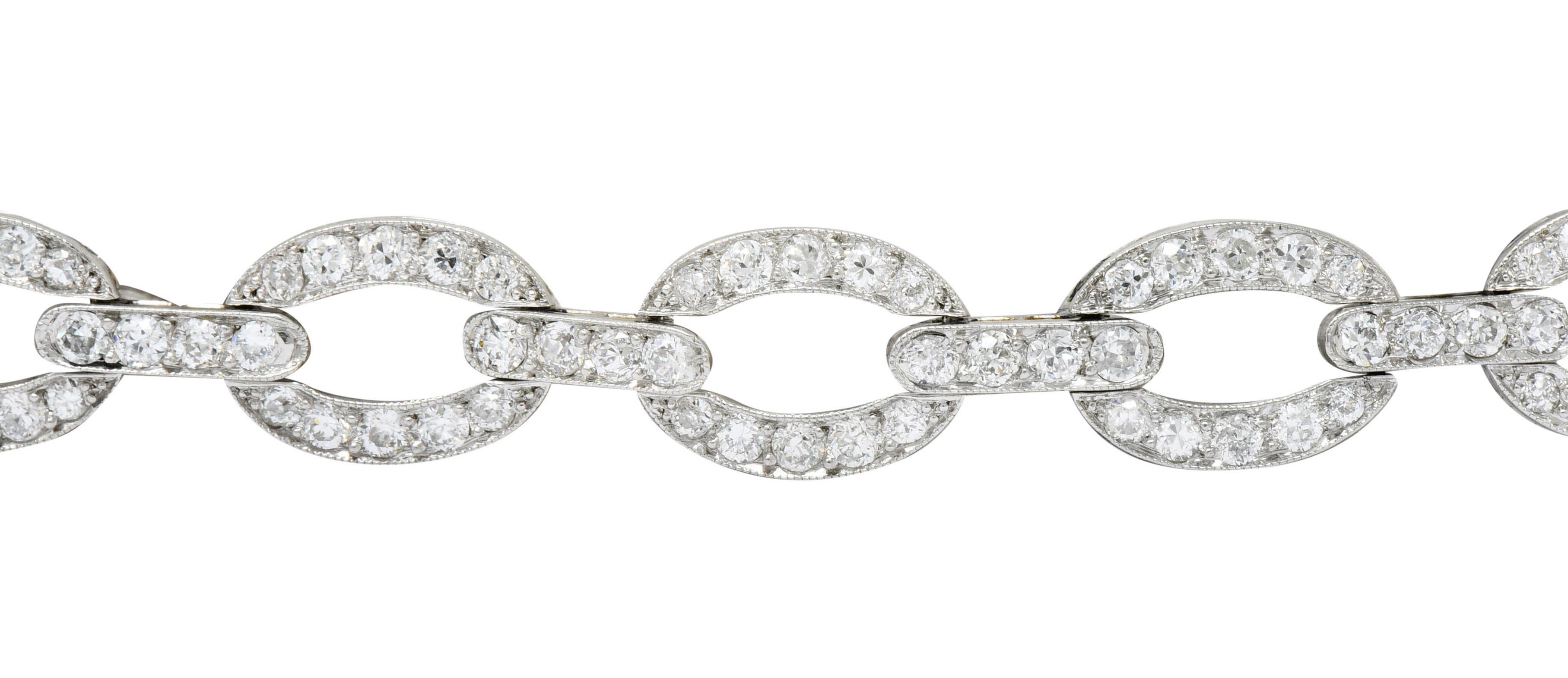 Art Deco 4.25 Carat Diamond Platinum Oval Link Bracelet 1