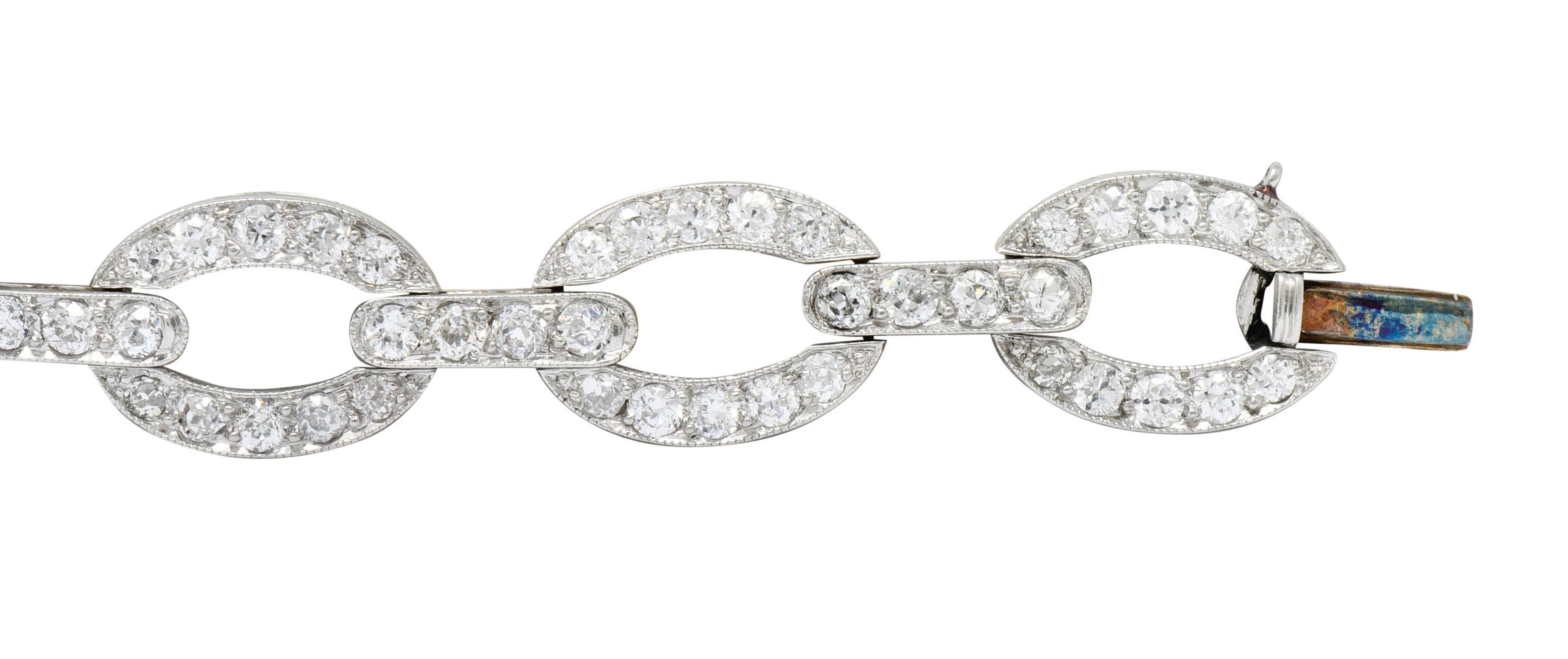 Art Deco 4.25 Carat Diamond Platinum Oval Link Bracelet 2