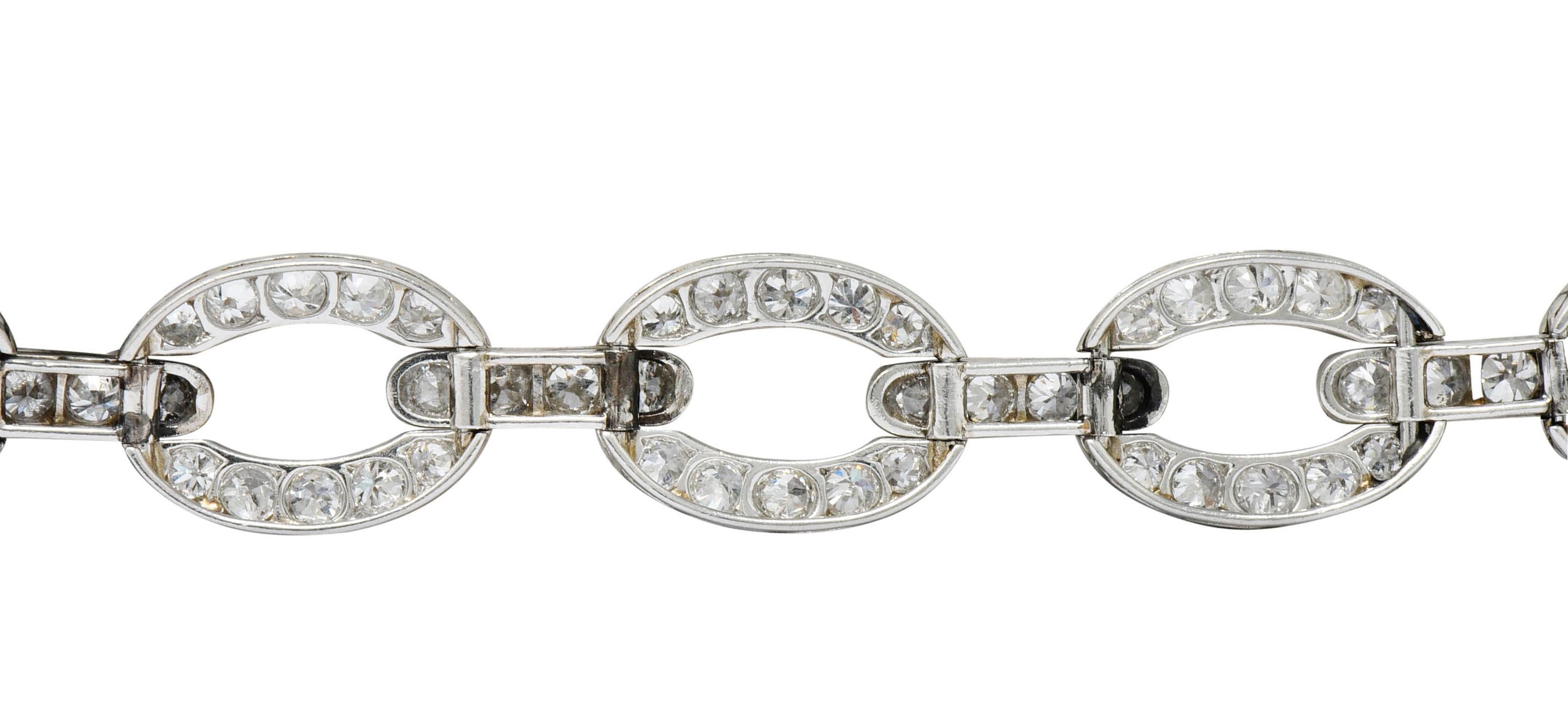 Art Deco 4.25 Carat Diamond Platinum Oval Link Bracelet 3