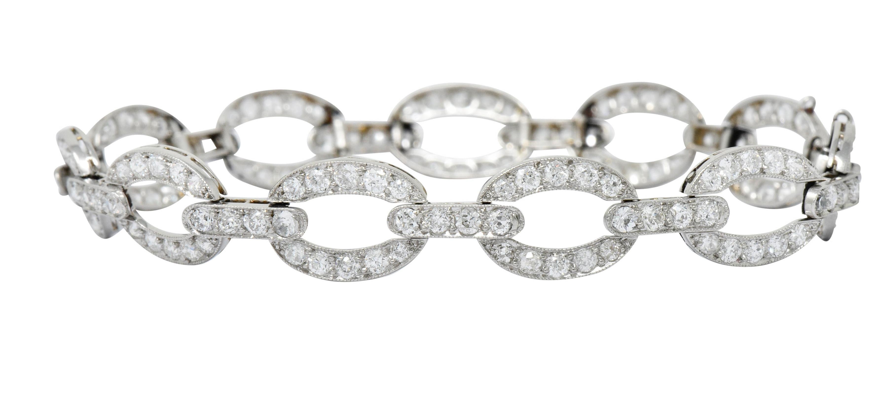 Art Deco 4.25 Carat Diamond Platinum Oval Link Bracelet 4