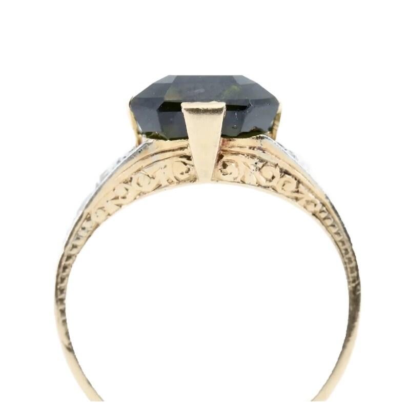 Women's Art Deco 4.26ctw Tourmaline & Rose Cut Diamond Ring in 18K Gold, Platinum For Sale