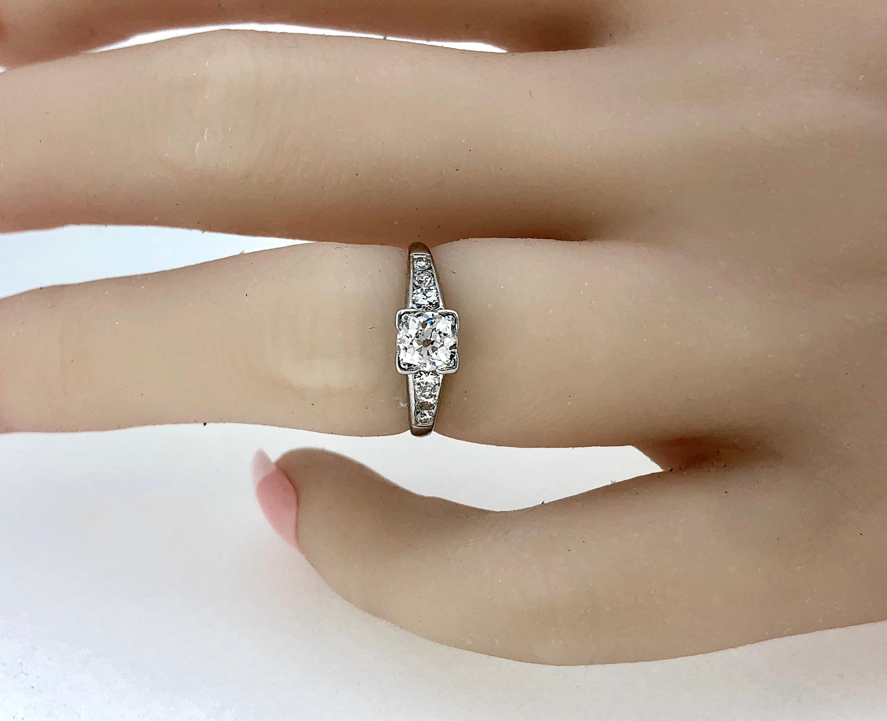 Old European Cut Art Deco .43 Carat Diamond Antique Engagement Ring Platinum