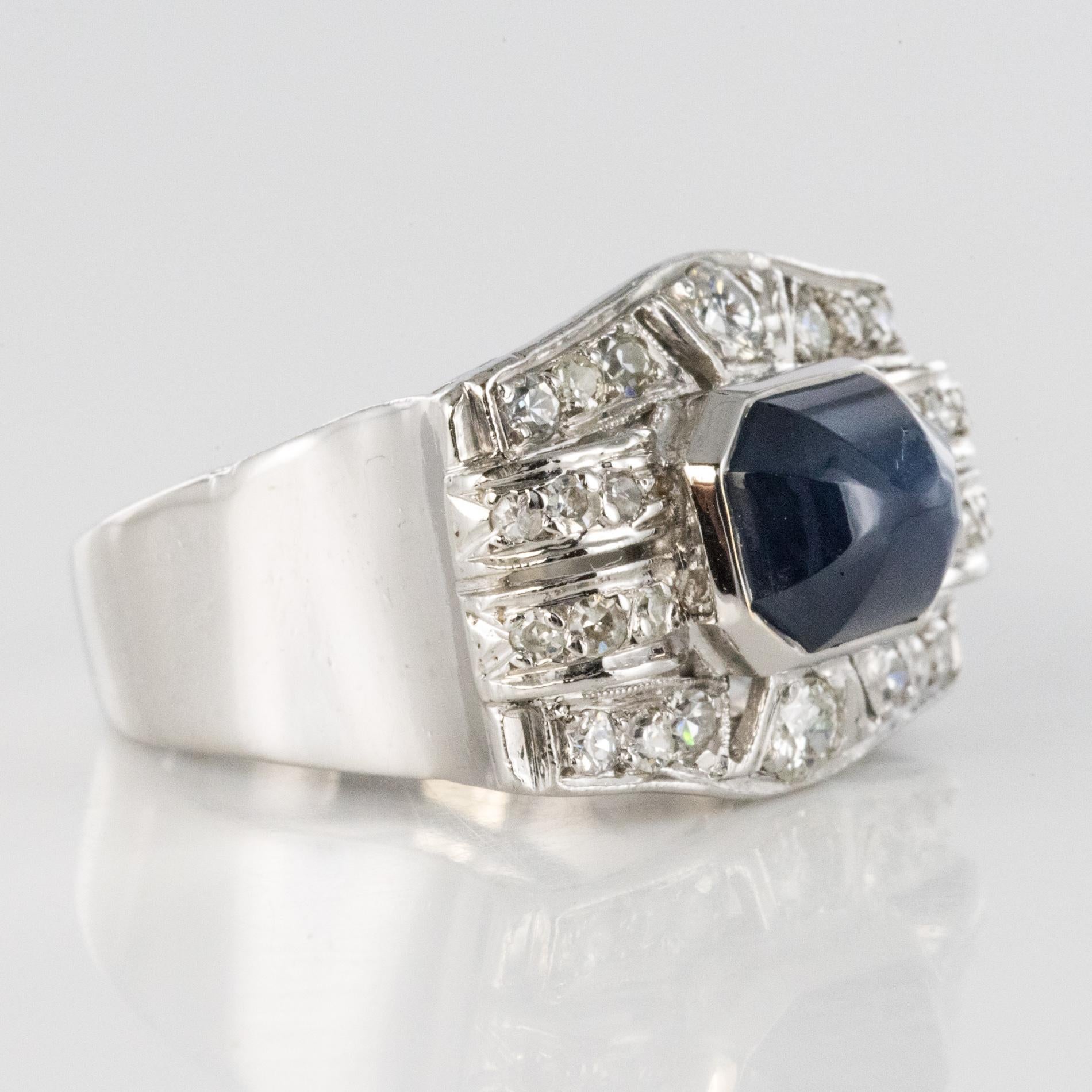Art Deco 4.30 Carat Cabochon Sapphire Diamonds Platinum Ring 5