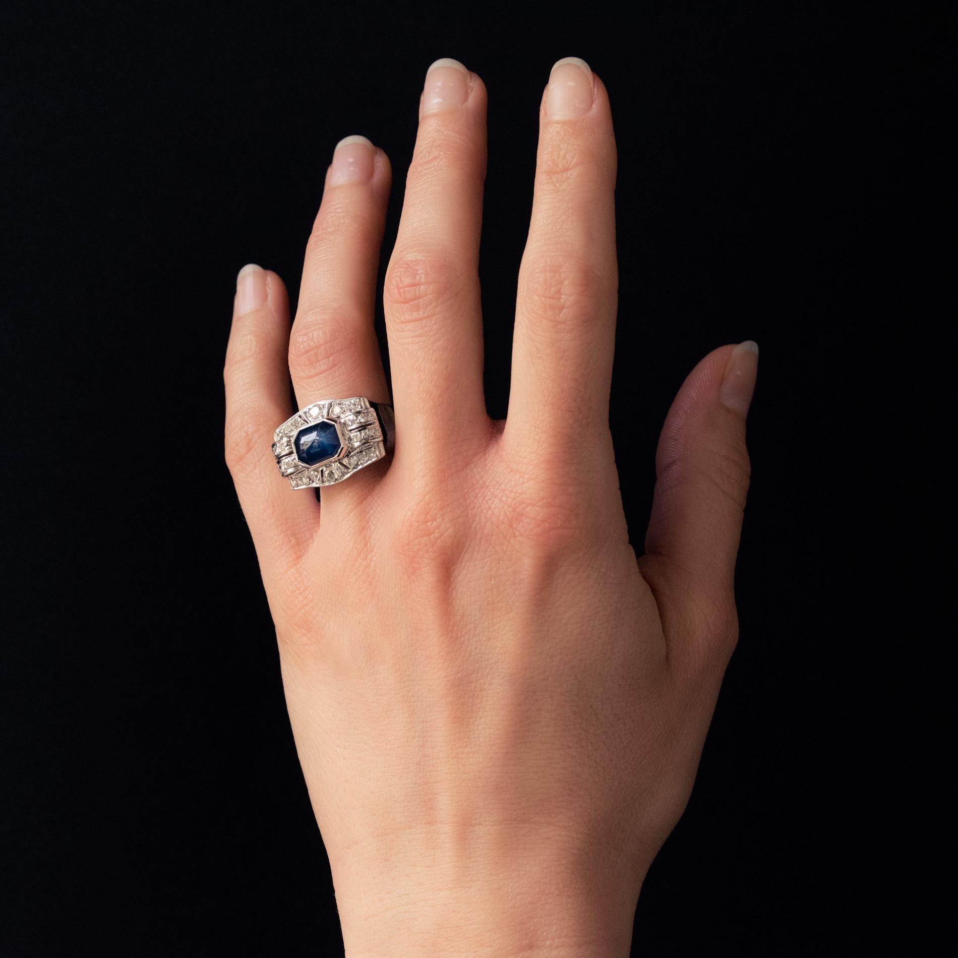 Art Deco 4.30 Carat Cabochon Sapphire Diamonds Platinum Ring 6