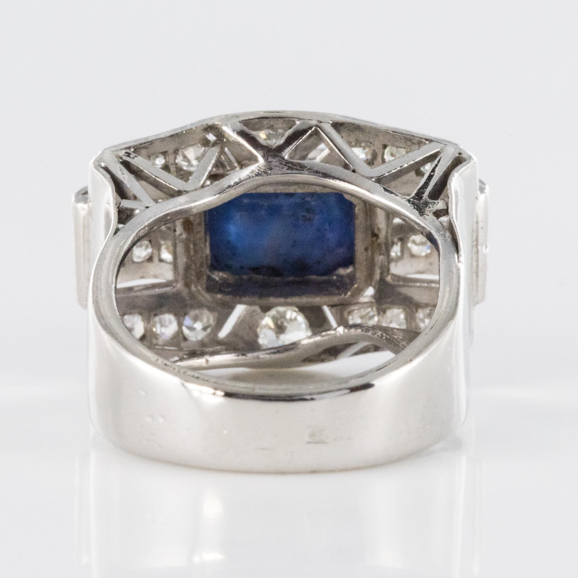Art Deco 4.30 Carat Cabochon Sapphire Diamonds Platinum Ring 7