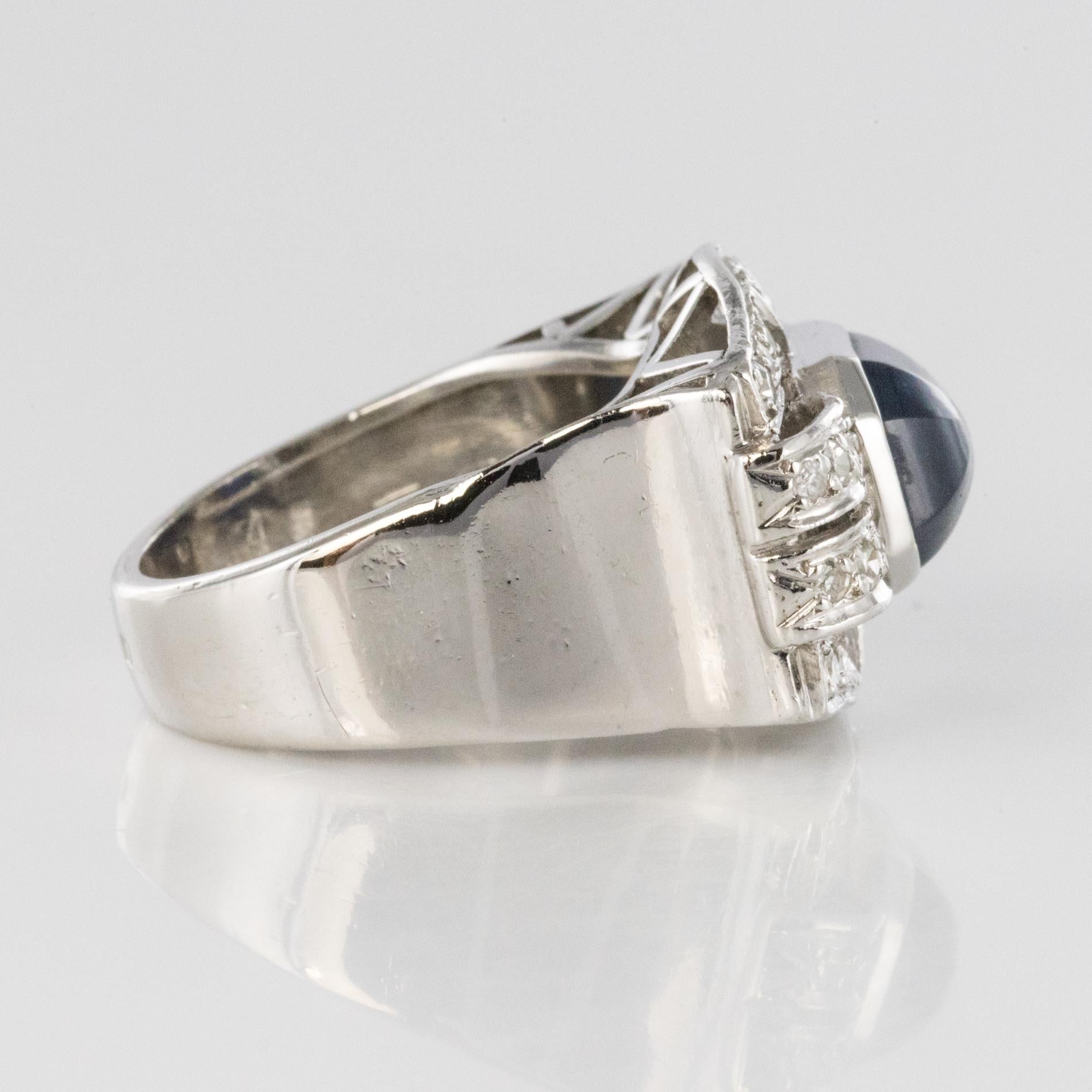 Art Deco 4.30 Carat Cabochon Sapphire Diamonds Platinum Ring 8