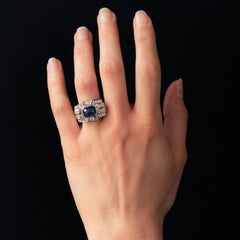 Art Deco 4.30 Carat Cabochon Sapphire Diamonds Platinum Ring