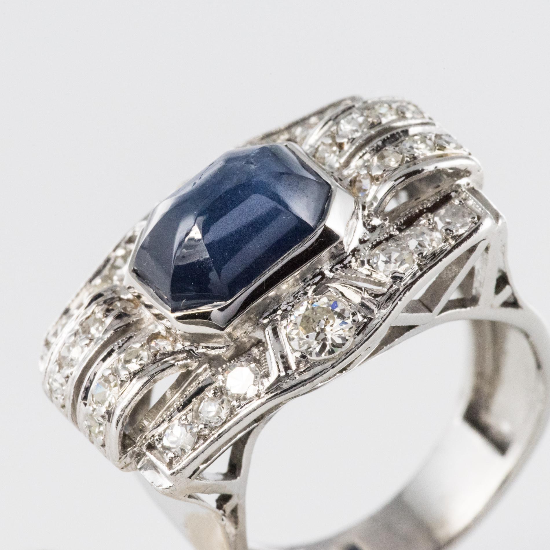 Art Deco 4.30 Carat Cabochon Sapphire Diamonds Platinum Ring 3