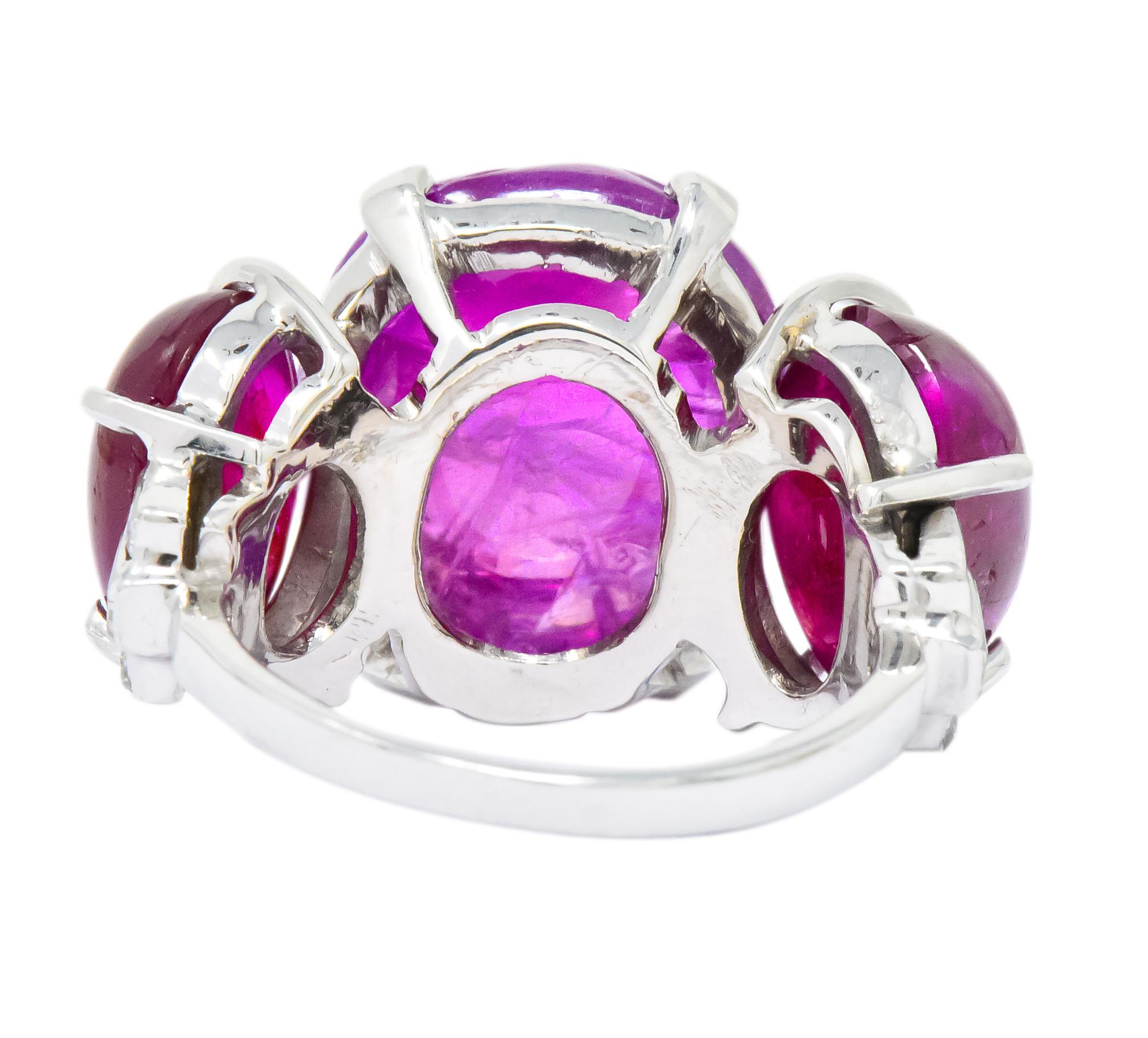 Women's or Men's Art Deco 43.14 Carat No Heat Burma Ruby Diamond Platinum Ring AGL Certified